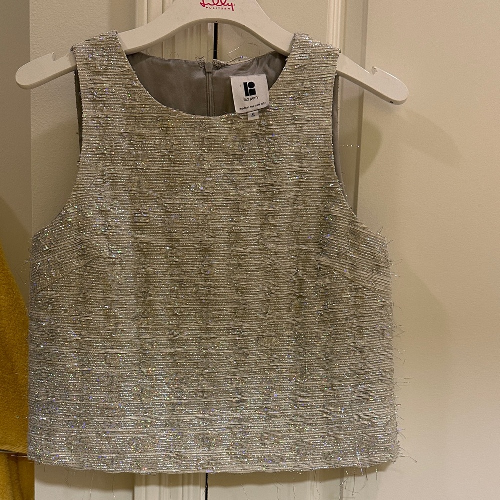 Lisa Perry Silver Textured Crop Top